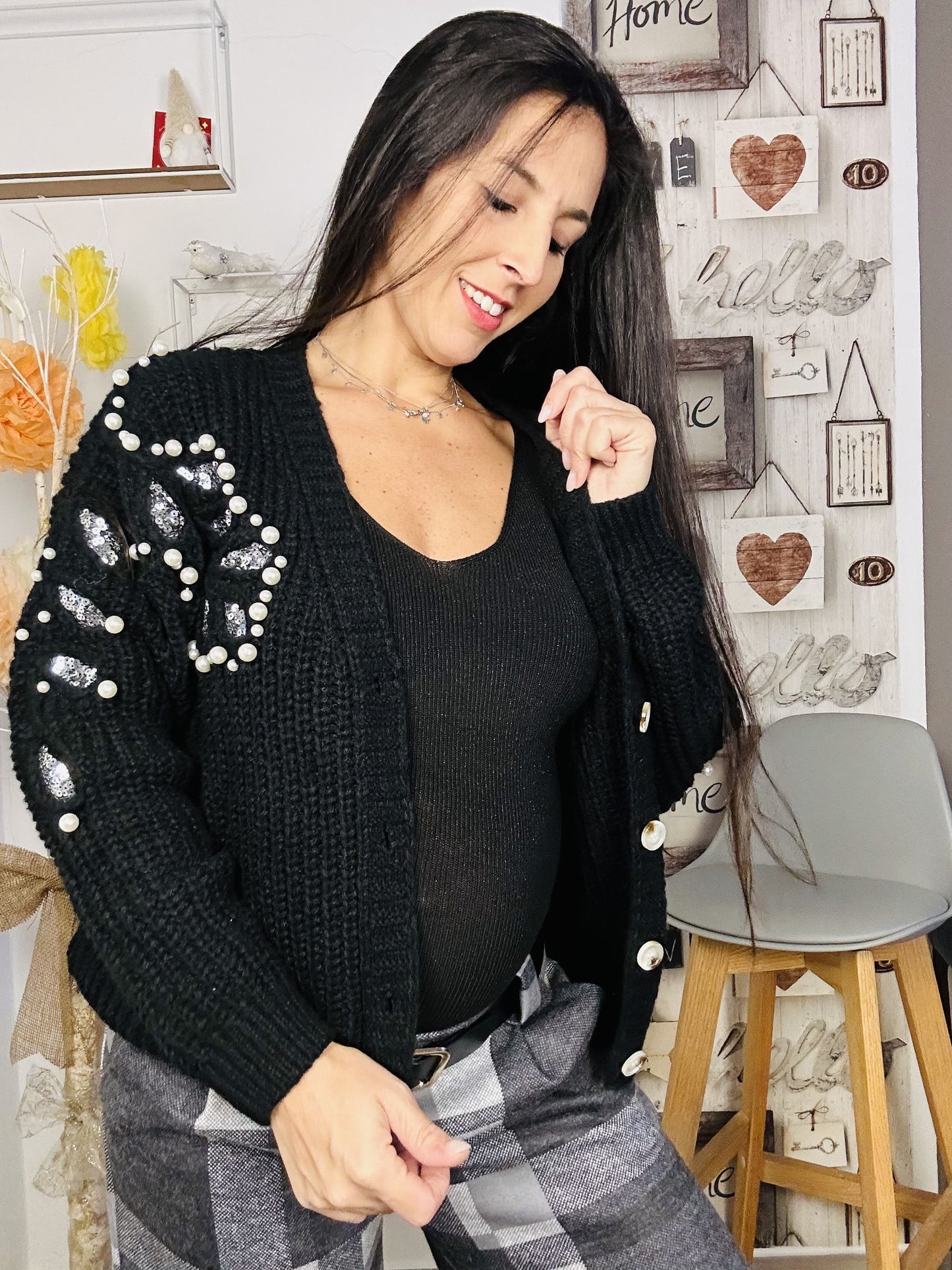 Cardigan perline e paiettes