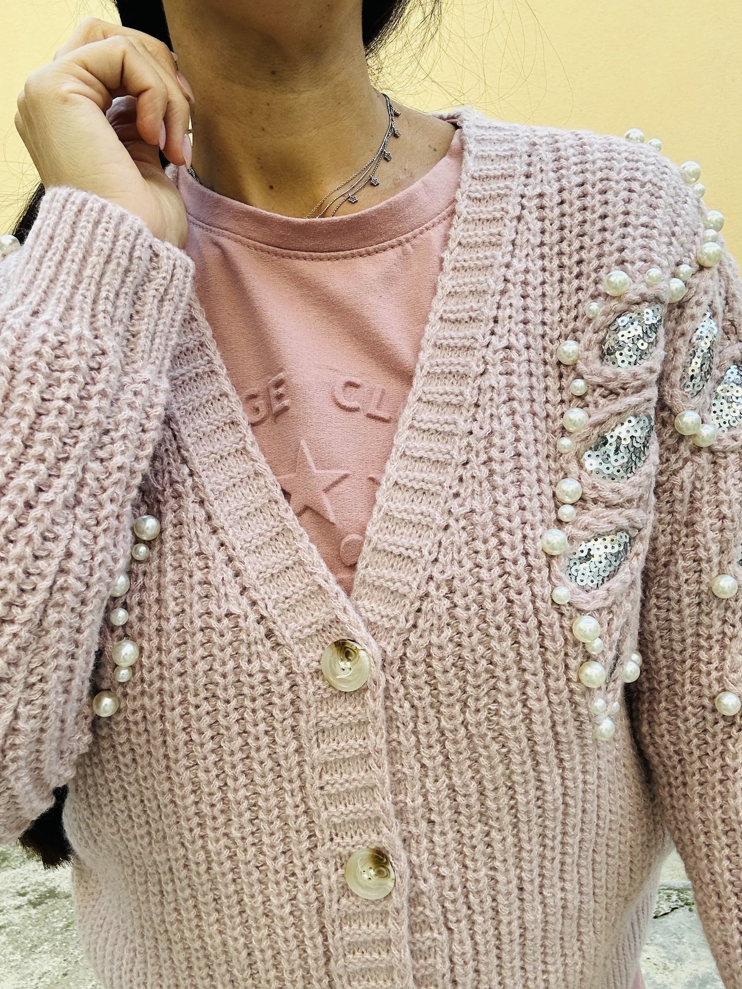 Cardigan perline e paiettes