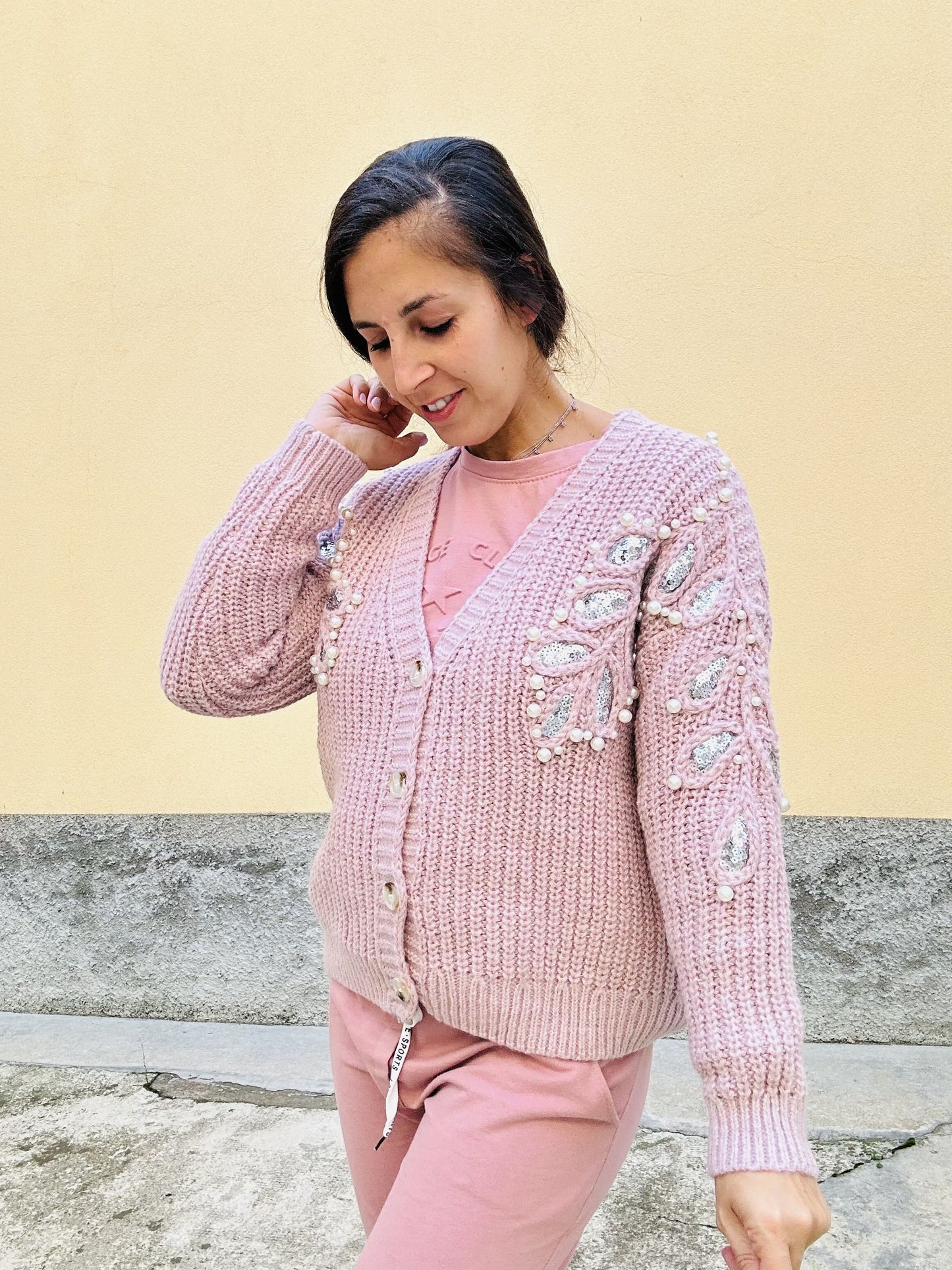 Cardigan perline e paiettes