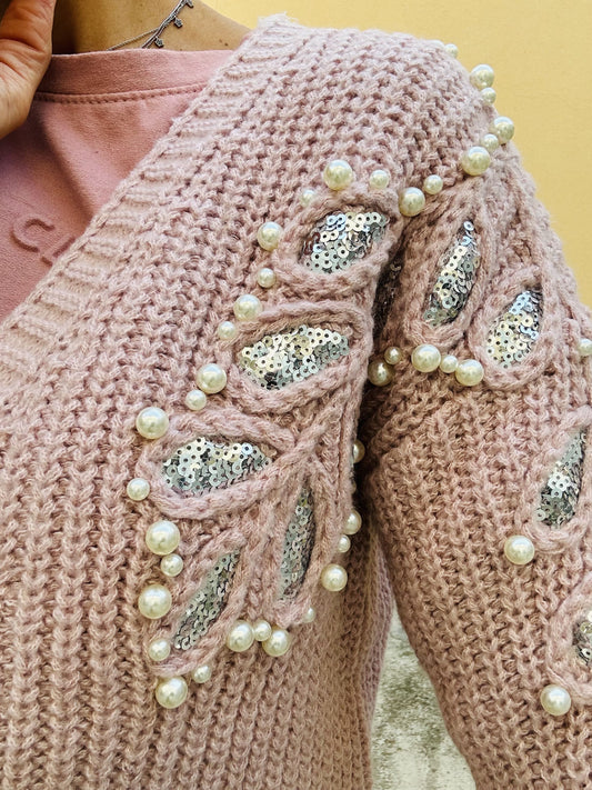 Cardigan perline e paiettes